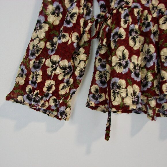 Madewell Pansy Print Blouse Viola Floral V-neck Wine Burgundy Size Medium - Picture 11 of 16